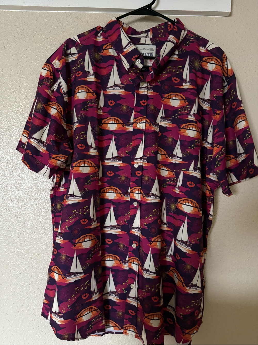 RSVLTS Purple Sailboat & Sunset Print Casual Button-Down